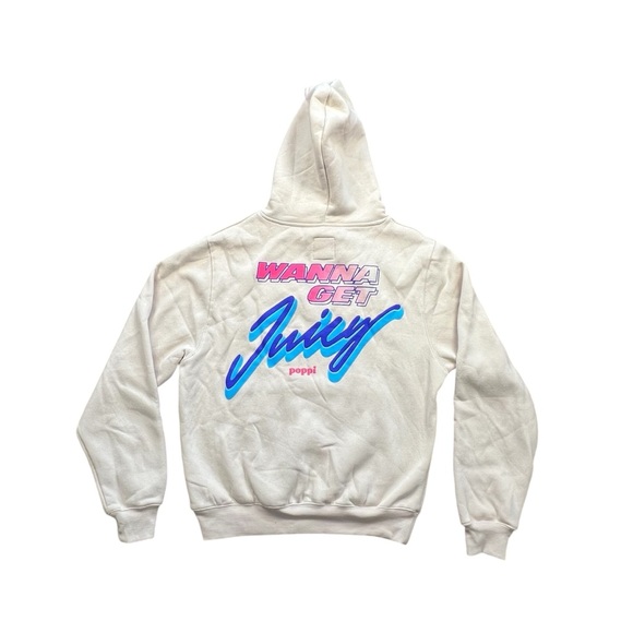 Poppi Beige Hoodie with Pink and Blue Text, S - Picture 3 of 8